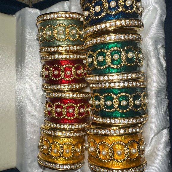 Beautiful Vintage Faberge Crystal & Enamel Napkin Ring Holders Set Of 8 m60 - Picture 5 of 11